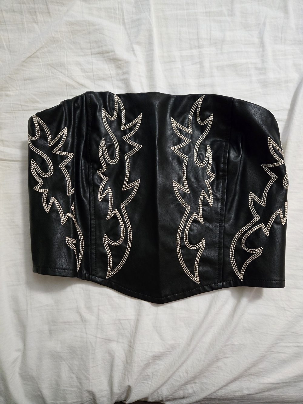 Black Faux Leather Lace Up Boot Stitch Corset